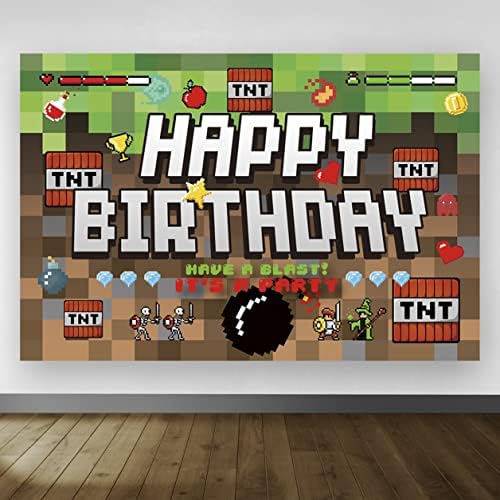 Piksel Mutlu Doğum Günü Partisi Zemin video oyunu Tema Doğum Günü Arka Plan Afiş fotoğraf kabini Sahne Parti Kek Masa Duvar