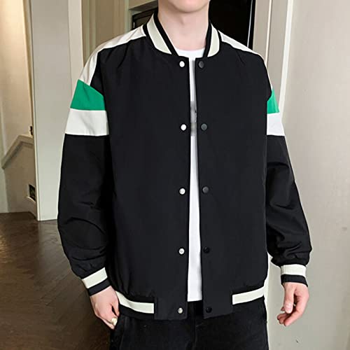 Erkek Vintage kolej ceketi Hafif Patchwork Rahat Beyzbol Ceket Slim Fit Bombacı Ceket Streetwear (Siyah, XX-Large)