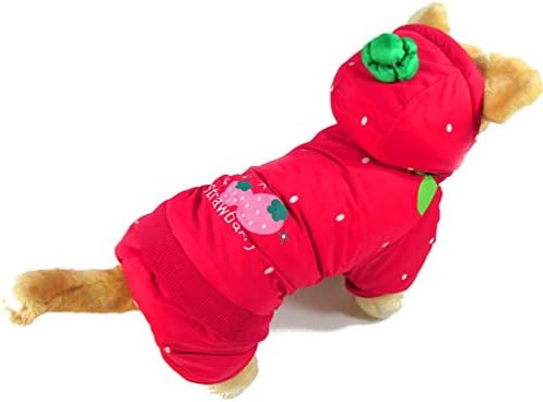SMALLLEE_LUCKY_STORE XY000133-L Küçük Köpek Çilek Hoodie Kostüm Ceket Kıyafet, Kırmızı, Büyük