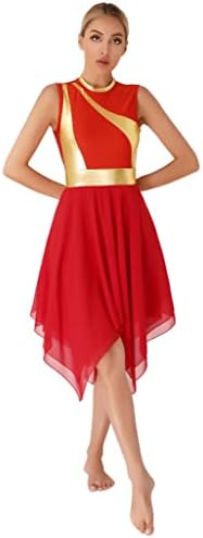 XUNZOO Kadın Liturjik Övgü Dans Tunik Giyim Renk Blok Düzensiz Ibadet Lirik Dans Elbise Kostüm
