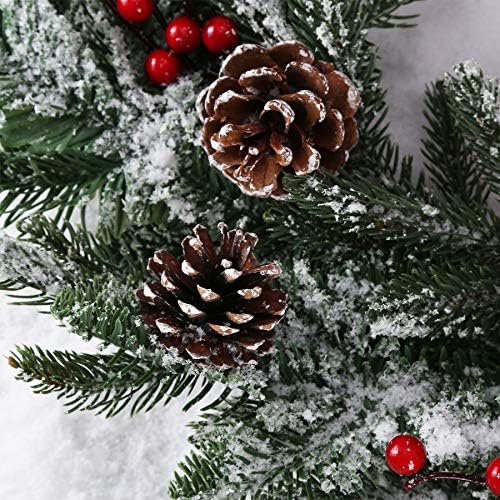 H & W Gerçekçi Kar Taneleri ile Ön Kapı için 20 İnç Noel Çelenk Kırmızı Meyveler Çam Kozalakları Noel Dekorasyon için Açık