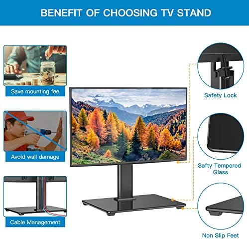 PERLESMITH evrensel TV standı Masa Üstü TV Tabanı 32 ila 55 inç LCD LED OLED 4K Düz Ekran TV'ler için-Temperli Cam Tabanlı