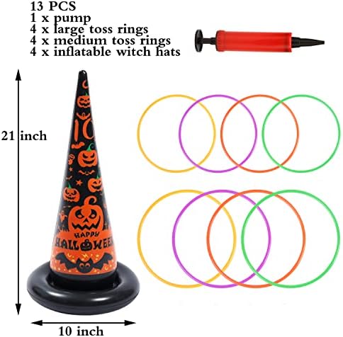 16 PCS Cadılar Bayramı şişme cadı şapkası Yüzük Toss Oyunu Cadılar Bayramı Oyunları ile 10 Yüzük ve Pompa Cadılar Bayramı