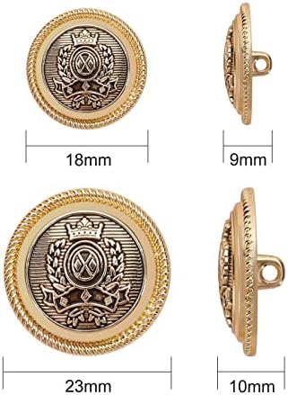 WSLWXSHM 10 ADET Galvanik Altın Metal Düğmeler, Dikiş Düğmeleri Üniforma / Elbise / Takım Elbise, 4 ADET 23mm ve 6 ADET 18mm