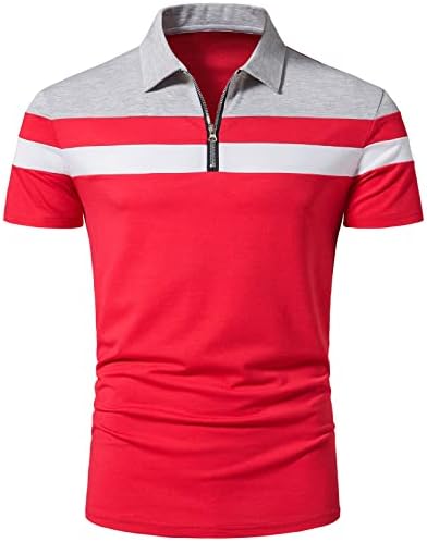 Bir WATERWANG erkek kısa Kollu polo gömlekler Rahat Zip Slim Fit Golf T Shirt Erkekler için Patchwork pamuklu üst giyim