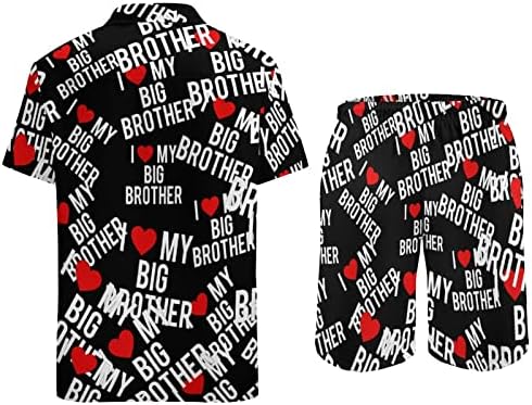 WEEDKEYCAT I Love My Big Brother erkek Plaj Kıyafetleri 2 Parça Hawaiian Düğme Aşağı Gömlek Kısa Kollu ve Şort Gövde Setleri