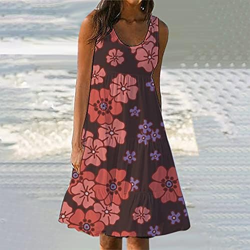 Fragarn Yaz Elbiseler Kadınlar için 2023 Moda, kadın Yaz Çiçek Baskı Plaj Elbise Yuvarlak Boyun Kolsuz Elbise