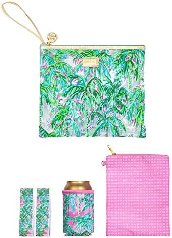 Lilly Pulitzer Suya Dayanıklı Vinil Plaj Günü Çantası, Fermuarlı Çanta, içecek kucaklayıcı, Küçük Kese ve Havlu Klipsleri
