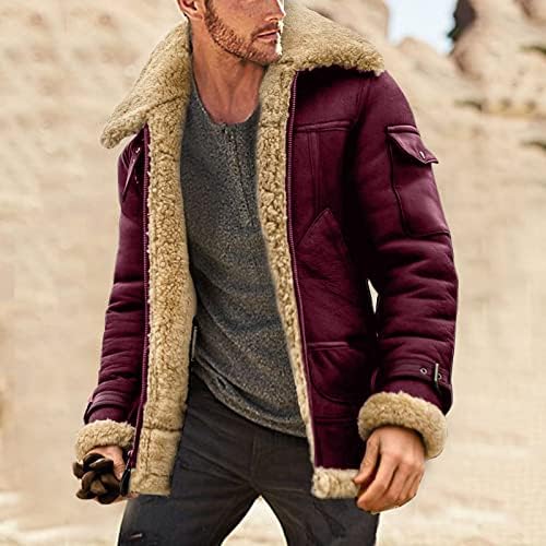 Erkekler Artı Boyutu Kışlık Mont Yaka Yaka Uzun Kollu Yastıklı Deri Ceket Vintage Kalınlaşmak Ceket Koyun Derisi Ceket