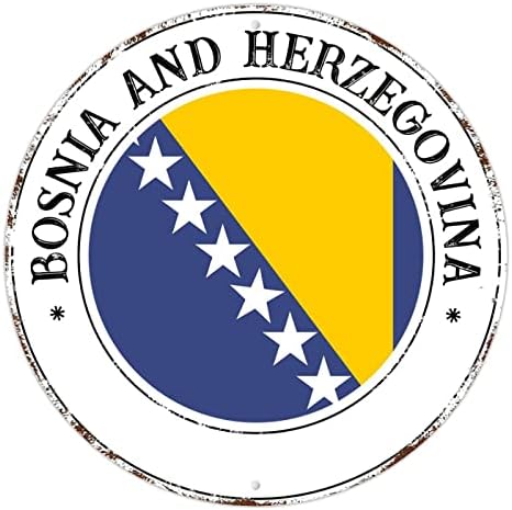 Bosna Hersek Ulusal Bayrak Yuvarlak Teneke Işareti Rustik Şık Tarzı Alüminyum Metal Çelenk Işareti Duvar asılı dekorlar Vatansever