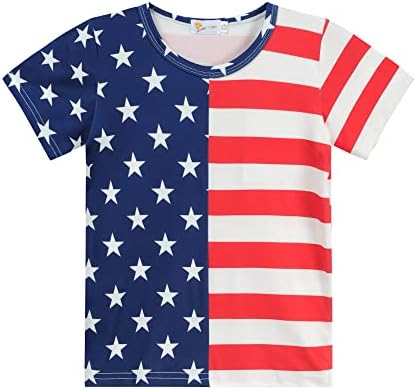 CM-Çocuk Amerikan Bayrağı Gömlek Yürüyor Boys Kızlar için 4th Temmuz T-Shirt Çocuklar Yurtsever Kısa Kollu ABD Çizgili Tees