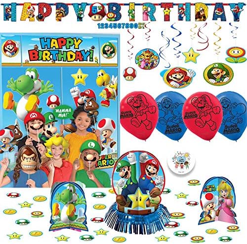 Süper Mario Bros Doğum Günü Partisi Dekorasyon Paketi ile Sahne Setter ve Fotoğraf Sahne, Masa Dekorasyon Kiti, 6 Balonlar,