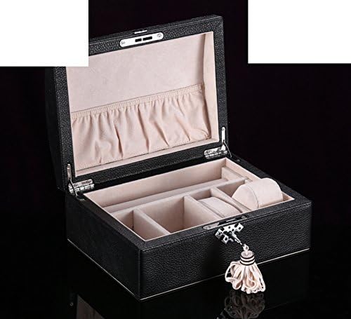 WODESHIJIE Mücevher Kutusu / Avrupa Tarzı Kabuk Takı saklama kutusu / Kozmetik Kutusu / Siyah Deri kilitli mücevher kutusu