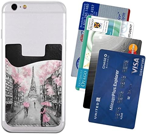 Paris Sokak Kulesi Pembe Çiçek telefon kılıfı kart tutucu, PU Deri Kendinden Yapışkanlı KİMLİK kredi kartı kılıfı için 2.4x3.