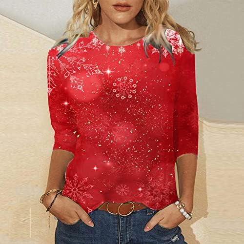 Merry Christmas Gömlek Kadınlar için Sevimli Komik Uzun Kollu Noel Ren Geyiği Grafik Baskı günlük t-Shirt Bluz Tee Tops