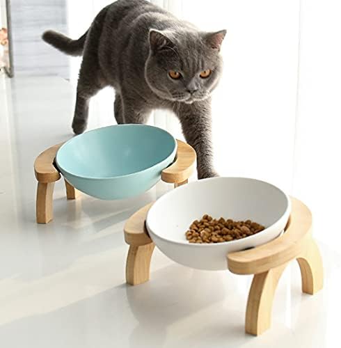 PetPhindU kedi maması kasesi Eğimli Kedi Kasesi Geniş Köpek Kasesi Kedi Tabağı Kedi maması besleme kasesi Bambu Standlı köpek
