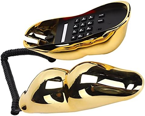 Galvanik Altın Sarı Komik Dudak Telefon, Sayı Depolama Fonksiyonu ile, Sabit Telefon Ev Masaüstü Kablolu Sabit Telefon Ev