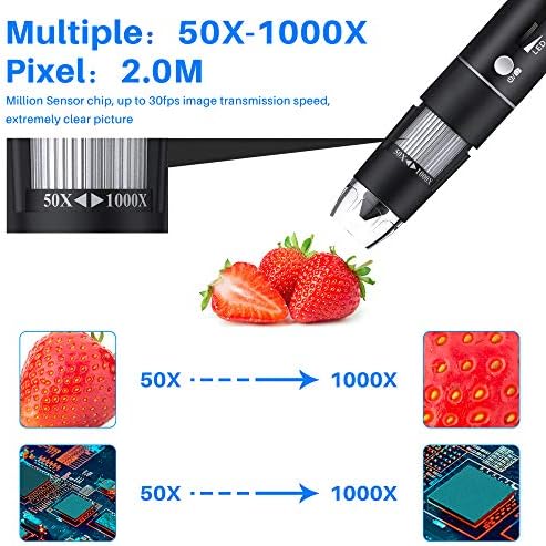 1080 P el cep dijital mikroskop HD muayene kamera ile 8 LED ışıkları, 50x-1000x büyütme Samsung ile uyumlu, iPhone, iPad,