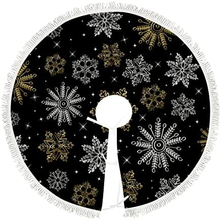 Boho Mandala'da Püskül 48 ile Tüm Sezon için Siyah Beyaz Ağaç Etek, Tüm Tatiller için Rustik Süslemeler Çiftlik Evi Noel