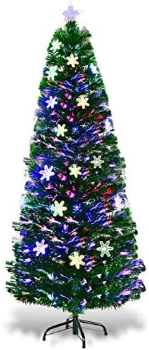 6FT önceden Aydınlatılmış Fiber optik yapay Noel ağacı w/çok renkli ışıklar kar taneleri