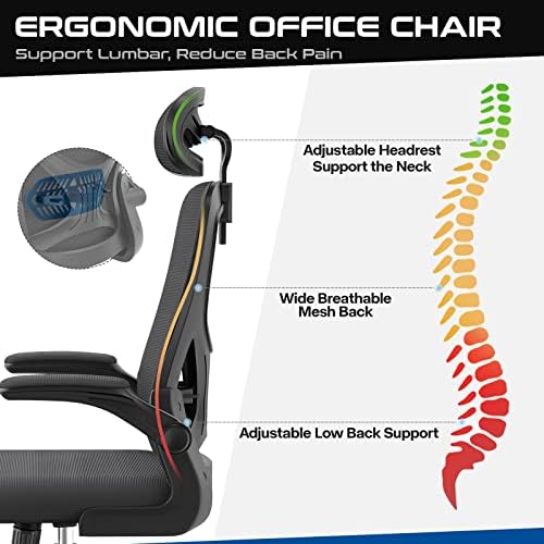 Lazııey Ev ofis koltukları ile Flip Up Arms, Rahat Bilgisayar Masası Sandalye ile Tekerlekler Ayarlanabilir Kafalık ve Bel