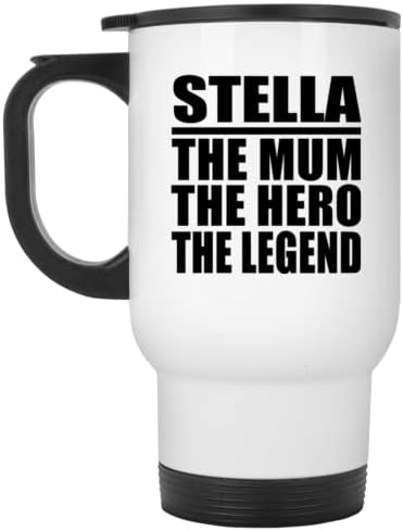 Designsify Stella Anne Kahraman Efsane, Beyaz Seyahat kupa 14 oz Paslanmaz Çelik termos kupa, hediyeler için Doğum Günü Yıldönümü
