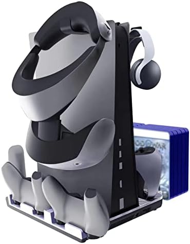 ZahoTse VR2 Şarj ve Depolama Standı Playstation VR2 Denetleyici, PS VR2 / PS5 Şarj Cihazı CD Depolama Rafı Kulaklık Dağı(Playstation