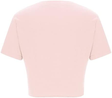 Kadın Rahat Yuvarlak Boyun Kırpma Üstleri Kısa Kollu Ön Kravat Katı Tees Gömlek Atletik koşu tişörtleri Yaz 2023 Tops