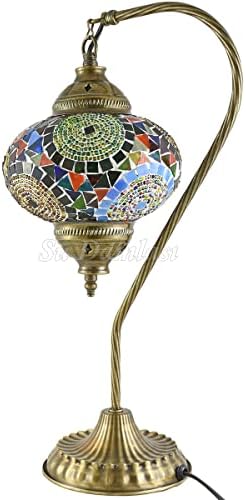 Sudamlasıbazaar-Türk Mozaik Kuğu Boyun Masa Lambası, Fas Boho Tarzı, Tiffany Bohemian Başucu masa ışığı ile E12 Soket ve