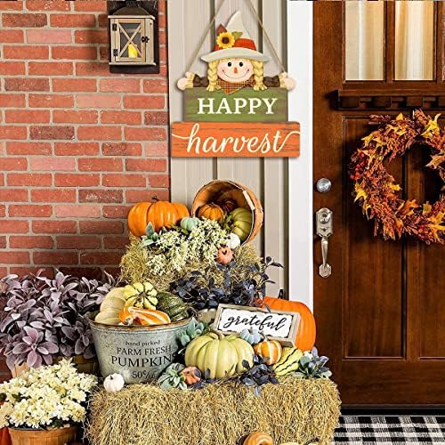 Mutlu Hasat Kapı İşareti, Ön Kapı Çiftlik Evi için Sonbahar Korkuluk Asılı İşareti, Şükran Günü Sonbahar Çelenk Ahşap Duvar