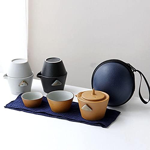 LİANXİAO-Kaba çömlek taşınabilir çay seti Bir Pot ve iki bardak seramik demlik Japon tarzı çay servisi seyahat bardak seti-dört