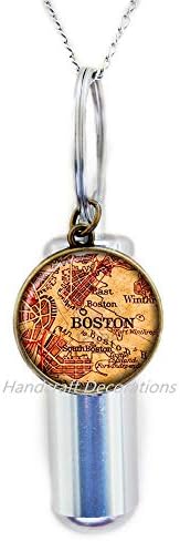El sanatıdekorasyon Haritası Boston URN Eski haritası Boston Kremasyon URN Kolye Antika haritası Boston Takı, Boston Günlük