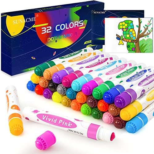 sunacme yıkanabilir nokta işaretleyiciler, bebekler çocuklar okul öncesi için 32 renk Bingo Daubers, sanat ve el sanatları