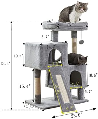 Kedi Kulesi, Tırmalama Tahtası ile 34.4 inç Kedi Ağacı, 2 Lüks Kınamak, Kedi Ağacı Standı, Sağlam ve Montajı Kolay, Yavru