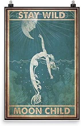 LINQWkk Vintage Duvar Dekor Mermaid Kalmak Vahşi Ay Çocuk Posteri Retro Teneke Işaretleri, mutfak dekoru, Ülke Metal Işareti,