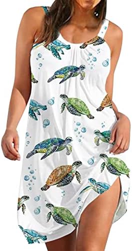 ETHKIA Sonbahar Çiçek Elbise Kadınlar için Yaz Kadın Kolsuz Karikatür Desen Tankı Yelek Elbise Boho Casual Plaj Sapanlar