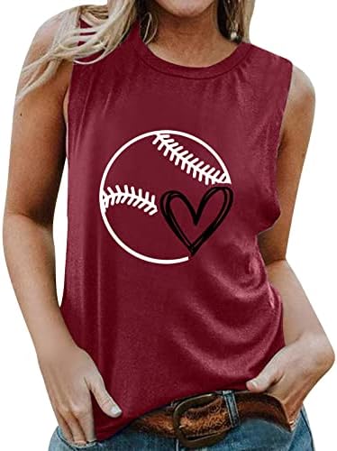 4TH Temmuz Tankı Üstleri Kadınlar için Gevşek Fit Beyzbol baskılı tişört T-Shirt Ekip Boyun Nefes Kolsuz Egzersiz Temel Gömlek