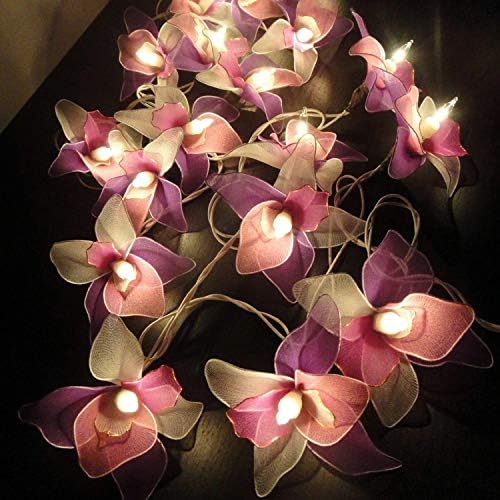 Tay Vintage el yapımı 20 ışıkları beyaz pembe mor orkide çiçek peri Dize ışıklar düğün parti dekor dekor pil LED 11 ft.