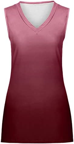 QCEMENİ Bayan Cami Tankı Üstleri Yaz Kolsuz V Boyun T Shirt Moda Degrade Tee Gömlek 2023 Casual Gevşek Fit Tunik Bluzlar