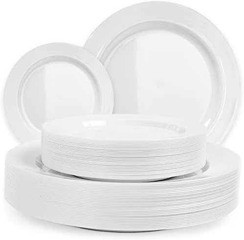 60 Beyaz Plastik Tabaklar Tek Kullanımlık, Parti için Ağır Hizmet Tipi Plastik Tabaklar-30 Yemek Tabağı 10.25 + 30 Salata