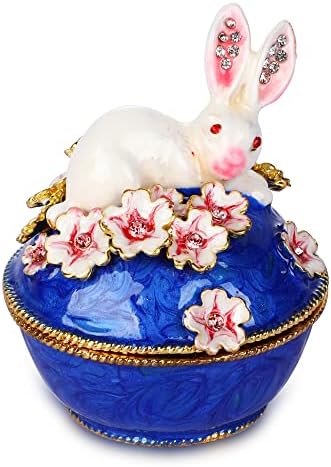 YU FENG El Boyaması Emaye Mavi Sakura Tavşan ve Yengeç Biblo Kutuları
