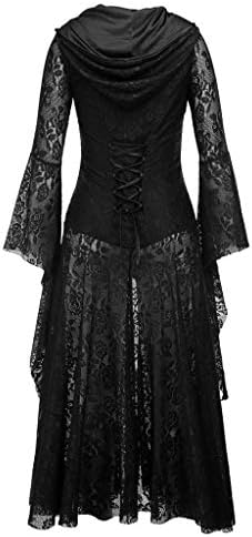 Kadın Cadılar Bayramı partisi dantel iplik katı fermuar uzun kollu uzun uzunluk elbise