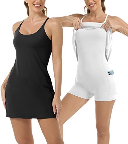 2 Paket Tenis Elbise Kadınlar için, Tenis Golf Elbiseler Şort ve Sutyen, egzersiz Egzersiz Atletik Elbise Cepler ile
