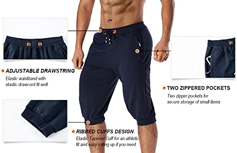 Dr. Cyril erkek 3/4 Jogger Şort Elastik Pamuk kapri pantolonlar Diz Altı Uzun Egzersiz Koşu Kısa Fermuarlı Cepler ile