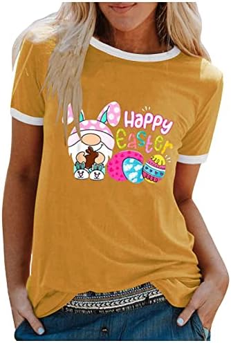Kadın Paskalya Yumurtası Grafik Tee Mutlu Tavşan Gömlek Yuvarlak Boyun kısa kollu T-Shirt Tunik Bluzlar 2023 Moda Hediye