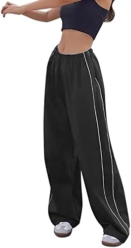 Bayan rahat pantolon 2023 Yaz Baggy Geniş Bacak Atletik Pantolon Yüksek Bel Çizgili Düz Renk Pantolon Elastik harem Pantolon