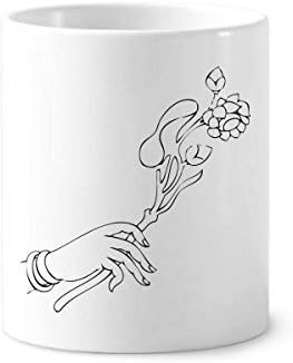 Kültür el çiçek çizgi çizim desen diş fırçası kalem tutucu kupa seramik Stand kalem Kupası