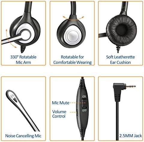 Mikrofon Gürültü Önleyici ve Sessiz Anahtarlı Wantek 2.5 mm Telefon Kulaklığı, Panasonic AT & T ML17929 TL86103 Cisco Linksys