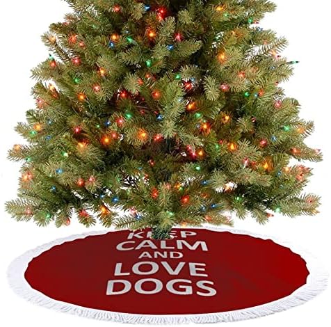 Sakin ol ve Aşk Köpekler Noel Ağacı Etek Kırmızı Yuvarlak Noel Ağacı Etek Saçaklı Kenar Kapalı Açık bahçe süslemeleri