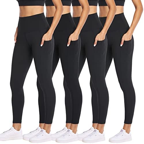 NexıEpoch 4 Paket Tayt Cepler ile Kadınlar için Yüksek Belli Karın Kontrol Egzersiz Koşu Yoga Pantolon Reg ve Artı Boyutu